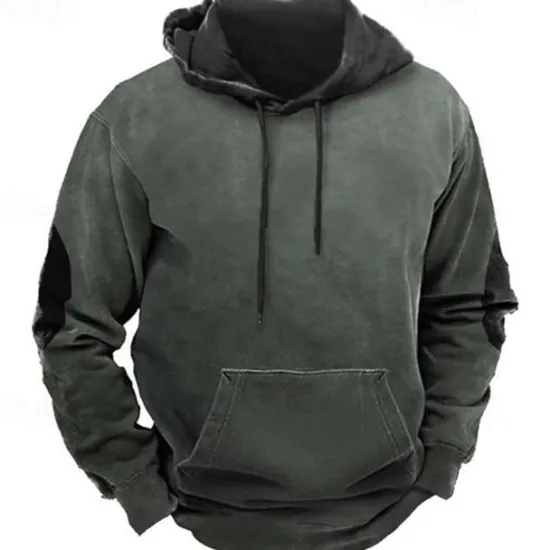 Hot OUKU Men's Hoodie Army Green Navy Blue Brown Khaki Hooded Color Block Patchwork Pocket Sports & Outdoor Daily Holiday Polyester Streetwear Basic Casual Spring & Fall Clothing Apparel Hoodies Sweatshirts