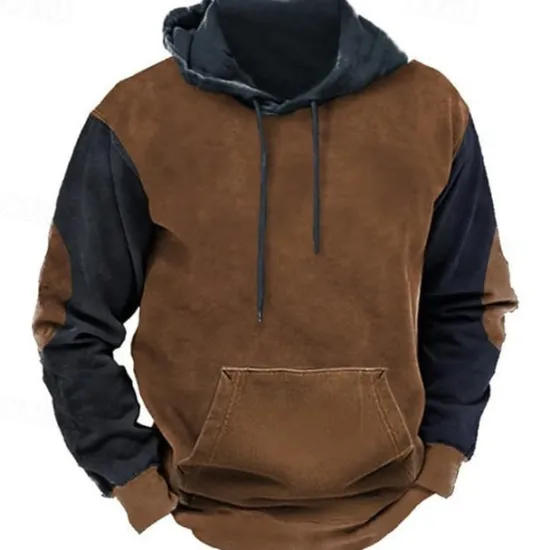 Hot OUKU Men's Hoodie Army Green Navy Blue Brown Khaki Hooded Color Block Patchwork Pocket Sports & Outdoor Daily Holiday Polyester Streetwear Basic Casual Spring & Fall Clothing Apparel Hoodies Sweatshirts