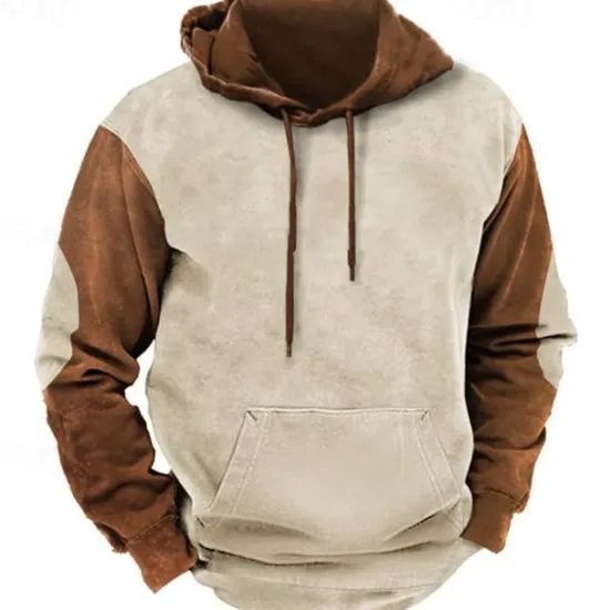 Hot OUKU Men's Hoodie Army Green Navy Blue Brown Khaki Hooded Color Block Patchwork Pocket Sports & Outdoor Daily Holiday Polyester Streetwear Basic Casual Spring & Fall Clothing Apparel Hoodies Sweatshirts