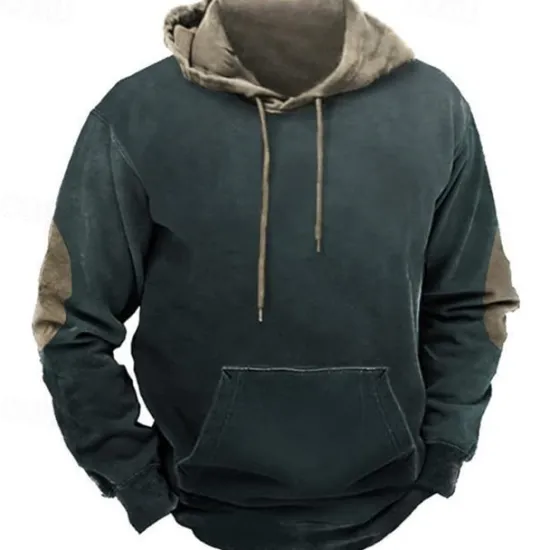 Hot OUKU Men's Hoodie Army Green Navy Blue Brown Khaki Hooded Color Block Patchwork Pocket Sports & Outdoor Daily Holiday Polyester Streetwear Basic Casual Spring & Fall Clothing Apparel Hoodies Sweatshirts
