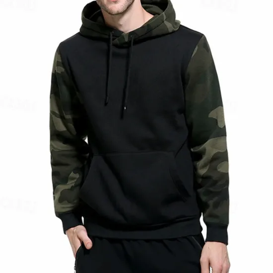 Clearance OUKU Men's Hoodie Black Army Green Khaki Hooded Color Block Camouflage Patchwork Pocket Sports & Outdoor Daily Holiday Streetwear Basic Casual Spring & Fall Clothing Apparel Hoodies Sweatshirts