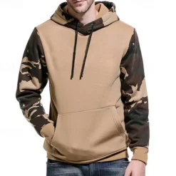 Clearance OUKU Men's Hoodie Black Army Green Khaki Hooded Color Block Camouflage Patchwork Pocket Sports & Outdoor Daily Holiday Streetwear Basic Casual Spring & Fall Clothing Apparel Hoodies Sweatshirts