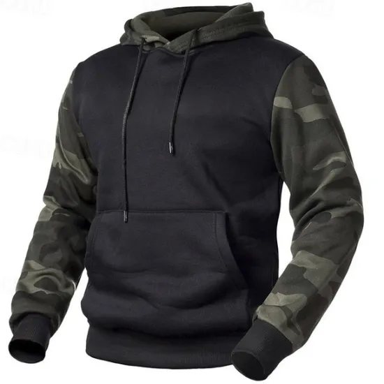 Clearance OUKU Men's Hoodie Black Army Green Khaki Hooded Color Block Camouflage Patchwork Pocket Sports & Outdoor Daily Holiday Streetwear Basic Casual Spring & Fall Clothing Apparel Hoodies Sweatshirts