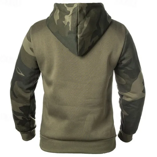 Clearance OUKU Men's Hoodie Black Army Green Khaki Hooded Color Block Camouflage Patchwork Pocket Sports & Outdoor Daily Holiday Streetwear Basic Casual Spring & Fall Clothing Apparel Hoodies Sweatshirts
