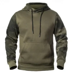 Clearance OUKU Men's Hoodie Black Army Green Khaki Hooded Color Block Camouflage Patchwork Pocket Sports & Outdoor Daily Holiday Streetwear Basic Casual Spring & Fall Clothing Apparel Hoodies Sweatshirts