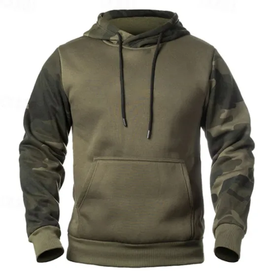 Clearance OUKU Men's Hoodie Black Army Green Khaki Hooded Color Block Camouflage Patchwork Pocket Sports & Outdoor Daily Holiday Streetwear Basic Casual Spring & Fall Clothing Apparel Hoodies Sweatshirts