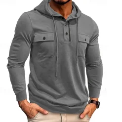 Online OUKU Men's Hoodie Black Army Green Green Dark Gray Coffee Hooded Plain Pocket Sports & Outdoor Daily Holiday Cotton Streetwear Basic Casual Spring & Fall Clothing Apparel Hoodies Sweatshirts