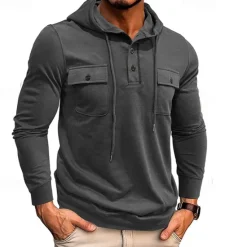 Online OUKU Men's Hoodie Black Army Green Green Dark Gray Coffee Hooded Plain Pocket Sports & Outdoor Daily Holiday Cotton Streetwear Basic Casual Spring & Fall Clothing Apparel Hoodies Sweatshirts