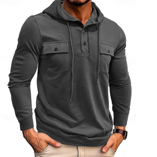 Online OUKU Men's Hoodie Black Army Green Green Dark Gray Coffee Hooded Plain Pocket Sports & Outdoor Daily Holiday Cotton Streetwear Basic Casual Spring & Fall Clothing Apparel Hoodies Sweatshirts