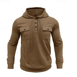 Online OUKU Men's Hoodie Black Army Green Green Dark Gray Coffee Hooded Plain Pocket Sports & Outdoor Daily Holiday Cotton Streetwear Basic Casual Spring & Fall Clothing Apparel Hoodies Sweatshirts