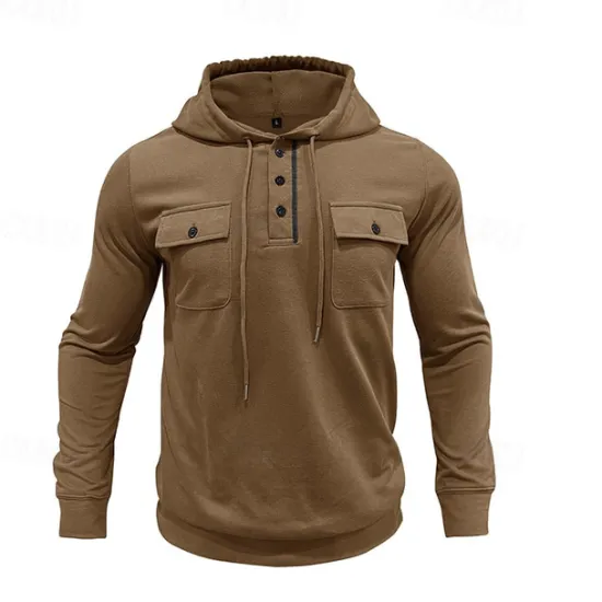 Online OUKU Men's Hoodie Black Army Green Green Dark Gray Coffee Hooded Plain Pocket Sports & Outdoor Daily Holiday Cotton Streetwear Basic Casual Spring & Fall Clothing Apparel Hoodies Sweatshirts