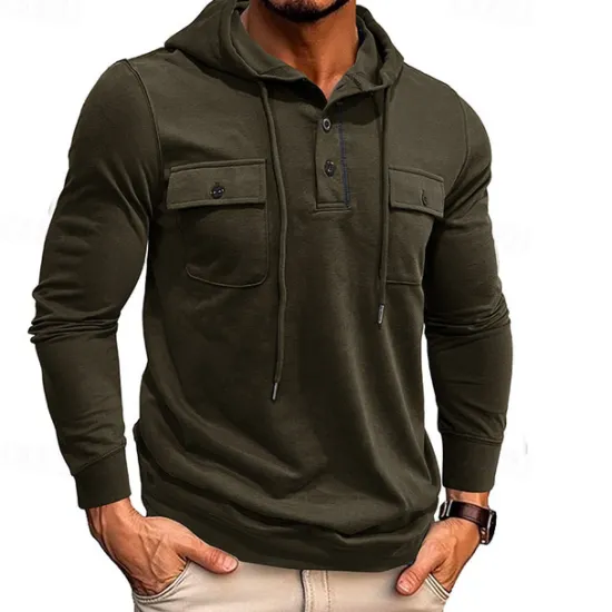 Online OUKU Men's Hoodie Black Army Green Green Dark Gray Coffee Hooded Plain Pocket Sports & Outdoor Daily Holiday Cotton Streetwear Basic Casual Spring & Fall Clothing Apparel Hoodies Sweatshirts