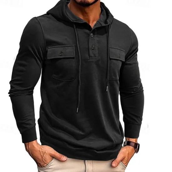 Online OUKU Men's Hoodie Black Army Green Green Dark Gray Coffee Hooded Plain Pocket Sports & Outdoor Daily Holiday Cotton Streetwear Basic Casual Spring & Fall Clothing Apparel Hoodies Sweatshirts