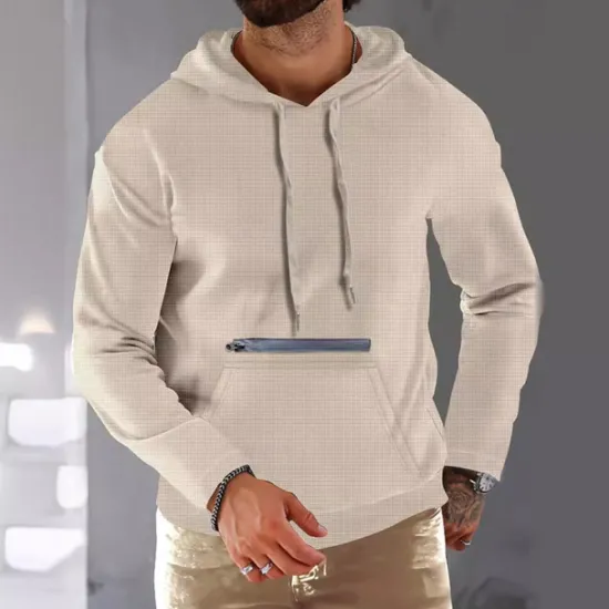 Hot OUKU Men's Hoodie Black Army Green Red Khaki Hooded Plain Ribbed Front Pocket Textured Sports & Outdoor Daily Holiday Streetwear Basic Casual Spring & Fall Clothing Apparel Hoodies Sweatshirts Long