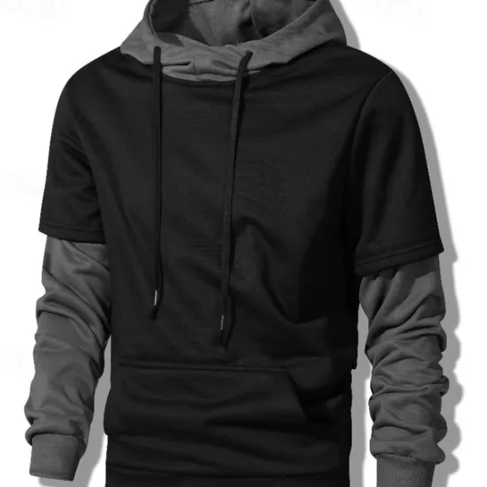 Sale OUKU Men's Hoodie Hooded Color Block Patchwork Pocket Faux Two-piece Sports & Outdoor Daily Holiday Streetwear Basic Casual Spring & Fall Clothing Apparel Hoodies Sweatshirts Black