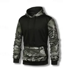 Hot OUKU Men's Hoodie Hooded Color Block Camouflage Patchwork Pocket Sports & Outdoor Daily Holiday Streetwear Basic Casual Spring & Fall Clothing Apparel Hoodies Sweatshirts Black