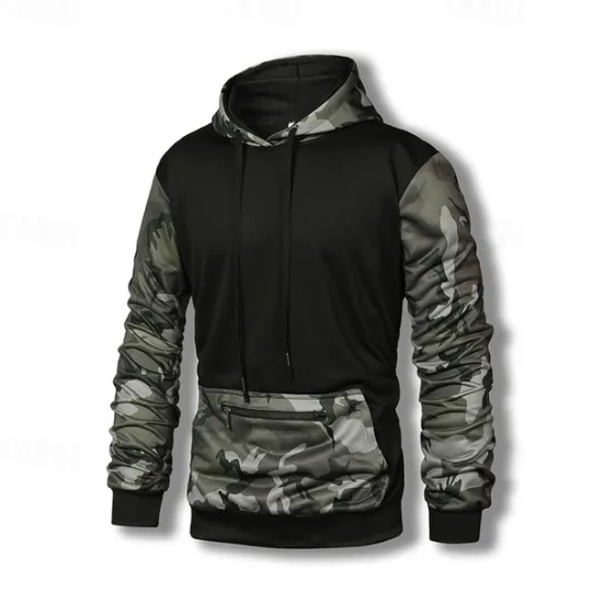 Hot OUKU Men's Hoodie Hooded Color Block Camouflage Patchwork Pocket Sports & Outdoor Daily Holiday Streetwear Basic Casual Spring & Fall Clothing Apparel Hoodies Sweatshirts Black