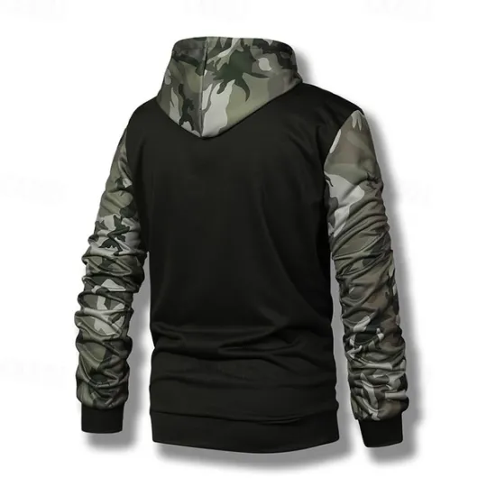 Hot OUKU Men's Hoodie Hooded Color Block Camouflage Patchwork Pocket Sports & Outdoor Daily Holiday Streetwear Basic Casual Spring & Fall Clothing Apparel Hoodies Sweatshirts Black