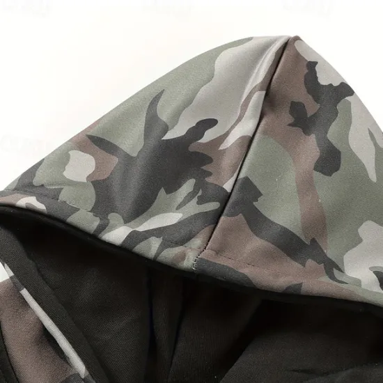 Hot OUKU Men's Hoodie Hooded Color Block Camouflage Patchwork Pocket Sports & Outdoor Daily Holiday Streetwear Basic Casual Spring & Fall Clothing Apparel Hoodies Sweatshirts Black