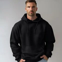 OUKU Men's Hoodie Black White Hooded Plain Sports & Outdoor Daily Holiday Cotton Streetwear Cool Casual Spring & Fall Clothing Apparel Hoodies Sweatshirts Long Sleeve