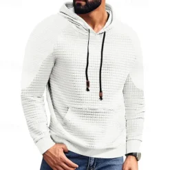 Hot OUKU Men's Hoodie Black White Khaki Light Grey Dark Gray Hooded Plain Ribbed Front Pocket Textured Sports & Outdoor Daily Holiday Polyester Streetwear Basic Casual Spring & Fall Clothing Apparel Hoodies