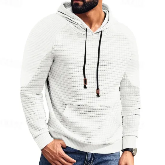 Hot OUKU Men's Hoodie Black White Khaki Light Grey Dark Gray Hooded Plain Ribbed Front Pocket Textured Sports & Outdoor Daily Holiday Polyester Streetwear Basic Casual Spring & Fall Clothing Apparel Hoodies