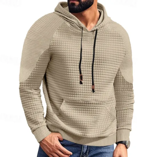 Hot OUKU Men's Hoodie Black White Khaki Light Grey Dark Gray Hooded Plain Ribbed Front Pocket Textured Sports & Outdoor Daily Holiday Polyester Streetwear Basic Casual Spring & Fall Clothing Apparel Hoodies