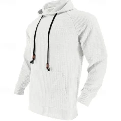 Hot OUKU Men's Hoodie Black White Khaki Light Grey Dark Gray Hooded Plain Ribbed Front Pocket Textured Sports & Outdoor Daily Holiday Polyester Streetwear Basic Casual Spring & Fall Clothing Apparel Hoodies