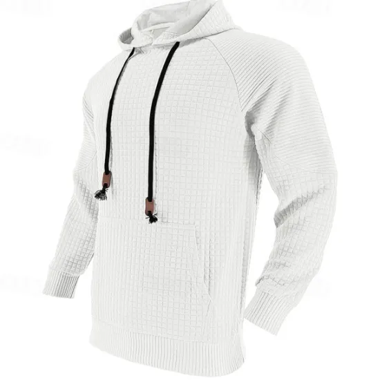 Hot OUKU Men's Hoodie Black White Khaki Light Grey Dark Gray Hooded Plain Ribbed Front Pocket Textured Sports & Outdoor Daily Holiday Polyester Streetwear Basic Casual Spring & Fall Clothing Apparel Hoodies