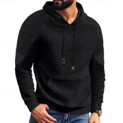 Hot OUKU Men's Hoodie Black White Khaki Light Grey Dark Gray Hooded Plain Ribbed Front Pocket Textured Sports & Outdoor Daily Holiday Polyester Streetwear Basic Casual Spring & Fall Clothing Apparel Hoodies