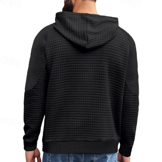 Hot OUKU Men's Hoodie Black White Khaki Light Grey Dark Gray Hooded Plain Ribbed Front Pocket Textured Sports & Outdoor Daily Holiday Polyester Streetwear Basic Casual Spring & Fall Clothing Apparel Hoodies