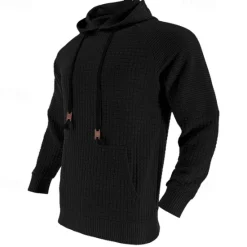 Hot OUKU Men's Hoodie Black White Khaki Light Grey Dark Gray Hooded Plain Ribbed Front Pocket Textured Sports & Outdoor Daily Holiday Polyester Streetwear Basic Casual Spring & Fall Clothing Apparel Hoodies