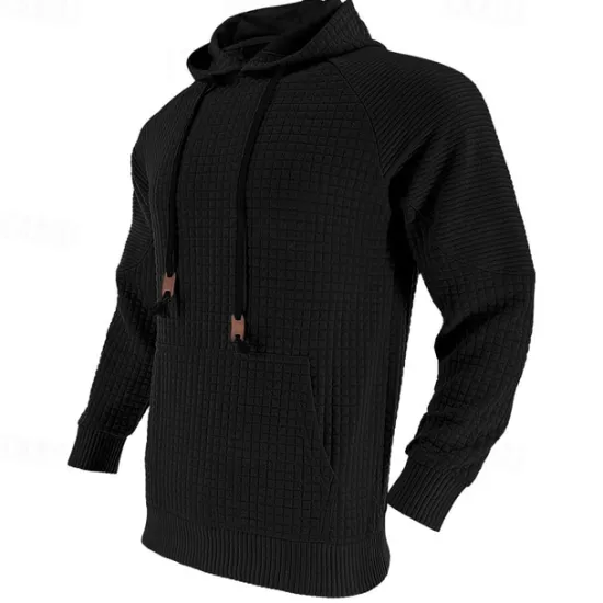 Hot OUKU Men's Hoodie Black White Khaki Light Grey Dark Gray Hooded Plain Ribbed Front Pocket Textured Sports & Outdoor Daily Holiday Polyester Streetwear Basic Casual Spring & Fall Clothing Apparel Hoodies