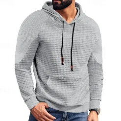 Hot OUKU Men's Hoodie Black White Khaki Light Grey Dark Gray Hooded Plain Ribbed Front Pocket Textured Sports & Outdoor Daily Holiday Polyester Streetwear Basic Casual Spring & Fall Clothing Apparel Hoodies