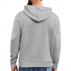 Hot OUKU Men's Hoodie Black White Khaki Light Grey Dark Gray Hooded Plain Ribbed Front Pocket Textured Sports & Outdoor Daily Holiday Polyester Streetwear Basic Casual Spring & Fall Clothing Apparel Hoodies