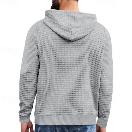 Hot OUKU Men's Hoodie Black White Khaki Light Grey Dark Gray Hooded Plain Ribbed Front Pocket Textured Sports & Outdoor Daily Holiday Polyester Streetwear Basic Casual Spring & Fall Clothing Apparel Hoodies