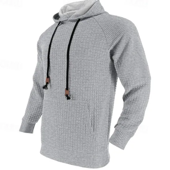 Hot OUKU Men's Hoodie Black White Khaki Light Grey Dark Gray Hooded Plain Ribbed Front Pocket Textured Sports & Outdoor Daily Holiday Polyester Streetwear Basic Casual Spring & Fall Clothing Apparel Hoodies