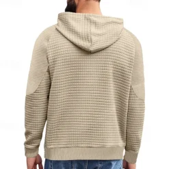 Hot OUKU Men's Hoodie Black White Khaki Light Grey Dark Gray Hooded Plain Ribbed Front Pocket Textured Sports & Outdoor Daily Holiday Polyester Streetwear Basic Casual Spring & Fall Clothing Apparel Hoodies