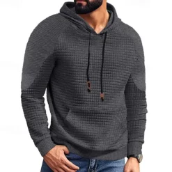 Hot OUKU Men's Hoodie Black White Khaki Light Grey Dark Gray Hooded Plain Ribbed Front Pocket Textured Sports & Outdoor Daily Holiday Polyester Streetwear Basic Casual Spring & Fall Clothing Apparel Hoodies