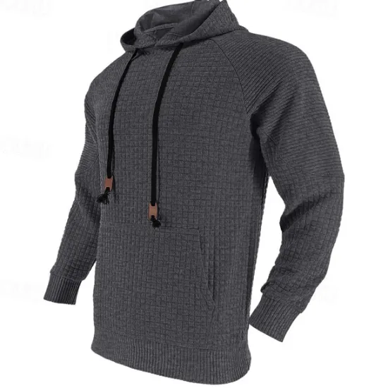 Hot OUKU Men's Hoodie Black White Khaki Light Grey Dark Gray Hooded Plain Ribbed Front Pocket Textured Sports & Outdoor Daily Holiday Polyester Streetwear Basic Casual Spring & Fall Clothing Apparel Hoodies