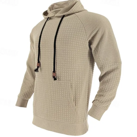 Hot OUKU Men's Hoodie Black White Khaki Light Grey Dark Gray Hooded Plain Ribbed Front Pocket Textured Sports & Outdoor Daily Holiday Polyester Streetwear Basic Casual Spring & Fall Clothing Apparel Hoodies