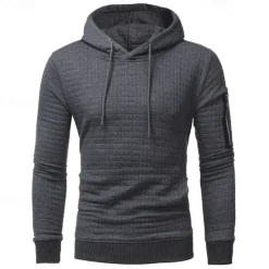 New OUKU Men's Hoodie Black White Light Grey Dark Gray Hooded Plain Drawstring Ribbed Front Pocket Sports & Outdoor Daily Holiday Polyester Textured Streetwear Basic Casual Spring & Fall Clothing Apparel