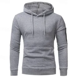 New OUKU Men's Hoodie Black White Light Grey Dark Gray Hooded Plain Drawstring Ribbed Front Pocket Sports & Outdoor Daily Holiday Polyester Textured Streetwear Basic Casual Spring & Fall Clothing Apparel