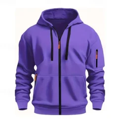 OUKU Men's Hoodie Black White Wine Army Green Red Hooded Plain Zipper Color Block Sports & Outdoor Casual Daily Polyester Cool Casual Athletic Spring & Fall Clothing Apparel Hoodies Sweatshirts Long