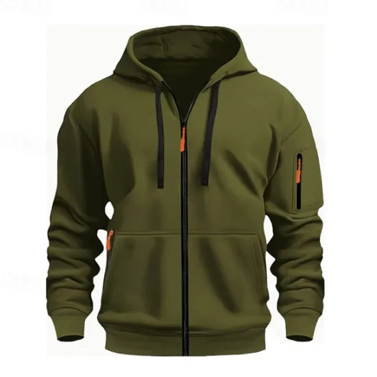 OUKU Men's Hoodie Black White Wine Army Green Red Hooded Plain Zipper Color Block Sports & Outdoor Casual Daily Polyester Cool Casual Athletic Spring & Fall Clothing Apparel Hoodies Sweatshirts Long