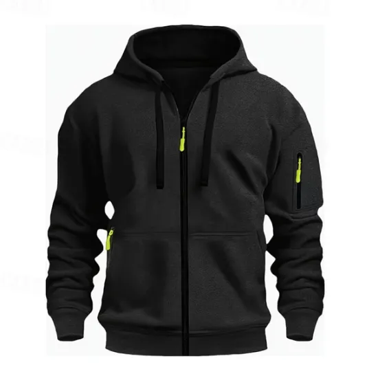 OUKU Men's Hoodie Black White Wine Army Green Red Hooded Plain Zipper Color Block Sports & Outdoor Casual Daily Polyester Cool Casual Athletic Spring & Fall Clothing Apparel Hoodies Sweatshirts Long