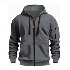 OUKU Men's Hoodie Black White Wine Army Green Red Hooded Plain Zipper Color Block Sports & Outdoor Casual Daily Polyester Cool Casual Athletic Spring & Fall Clothing Apparel Hoodies Sweatshirts Long