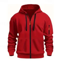 OUKU Men's Hoodie Black White Wine Army Green Red Hooded Plain Zipper Color Block Sports & Outdoor Casual Daily Polyester Cool Casual Athletic Spring & Fall Clothing Apparel Hoodies Sweatshirts Long