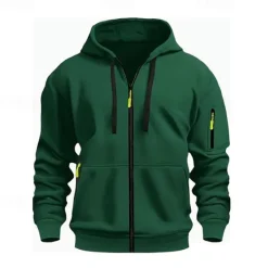 OUKU Men's Hoodie Black White Wine Army Green Red Hooded Plain Zipper Color Block Sports & Outdoor Casual Daily Polyester Cool Casual Athletic Spring & Fall Clothing Apparel Hoodies Sweatshirts Long