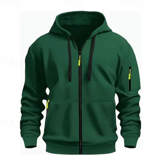 OUKU Men's Hoodie Black White Wine Army Green Red Hooded Plain Zipper Color Block Sports & Outdoor Casual Daily Polyester Cool Casual Athletic Spring & Fall Clothing Apparel Hoodies Sweatshirts Long